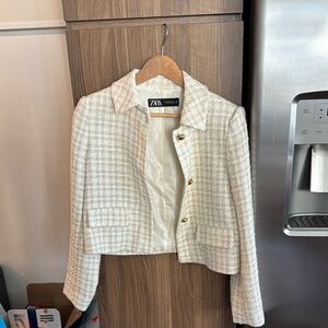 Zara Cream Blazer with Textured Fabric
